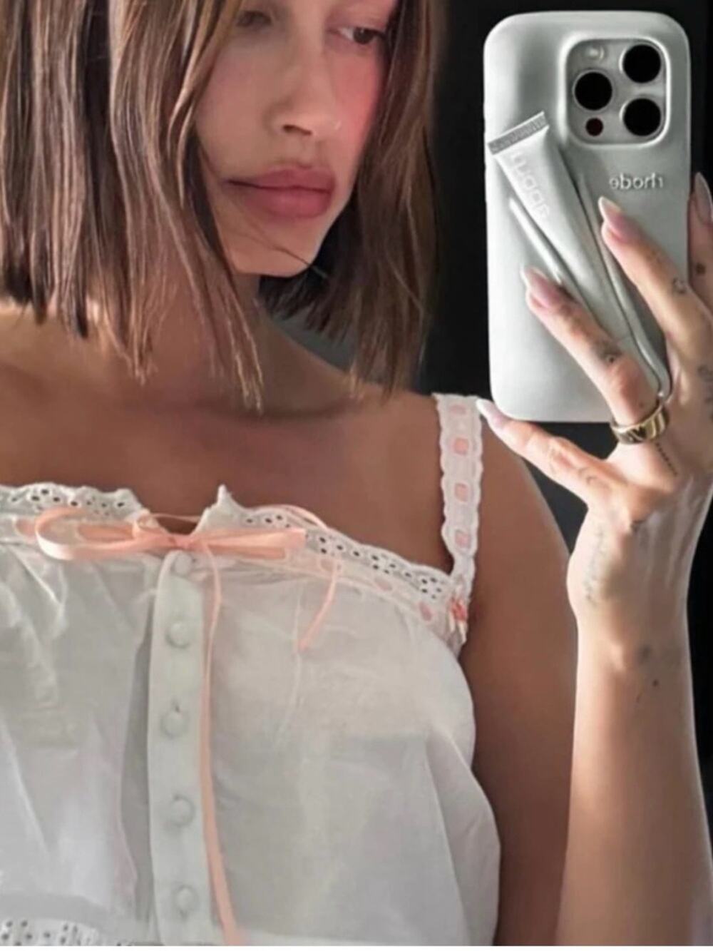 Viral Rhode Lip Case | Neutral grey Silicone iPhone Case